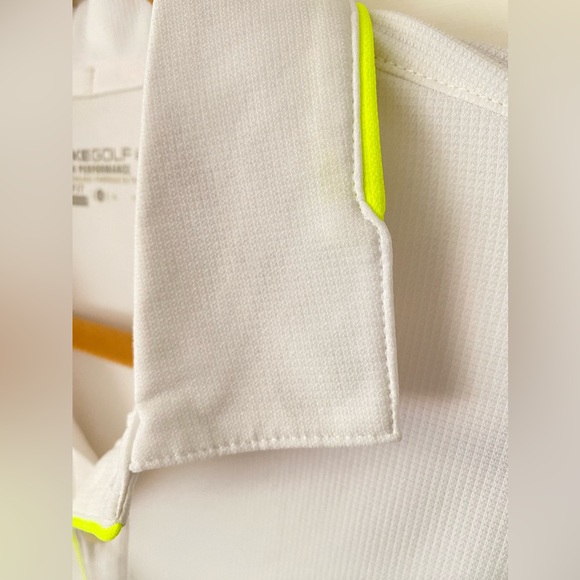 Nike Golf Mens Dri-FIT Polo.chest 45". White neon yellow pipes - Picture 6 of 10